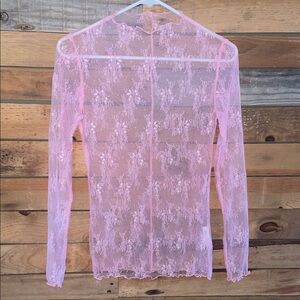 Elegant Sheer Lace Blouse in Pink